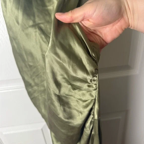 Reformation Casette Silk Dress in Artichoke 6 - Picture 4 of 13